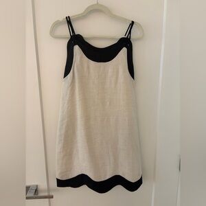 Staud black & cream dress with scallop hem